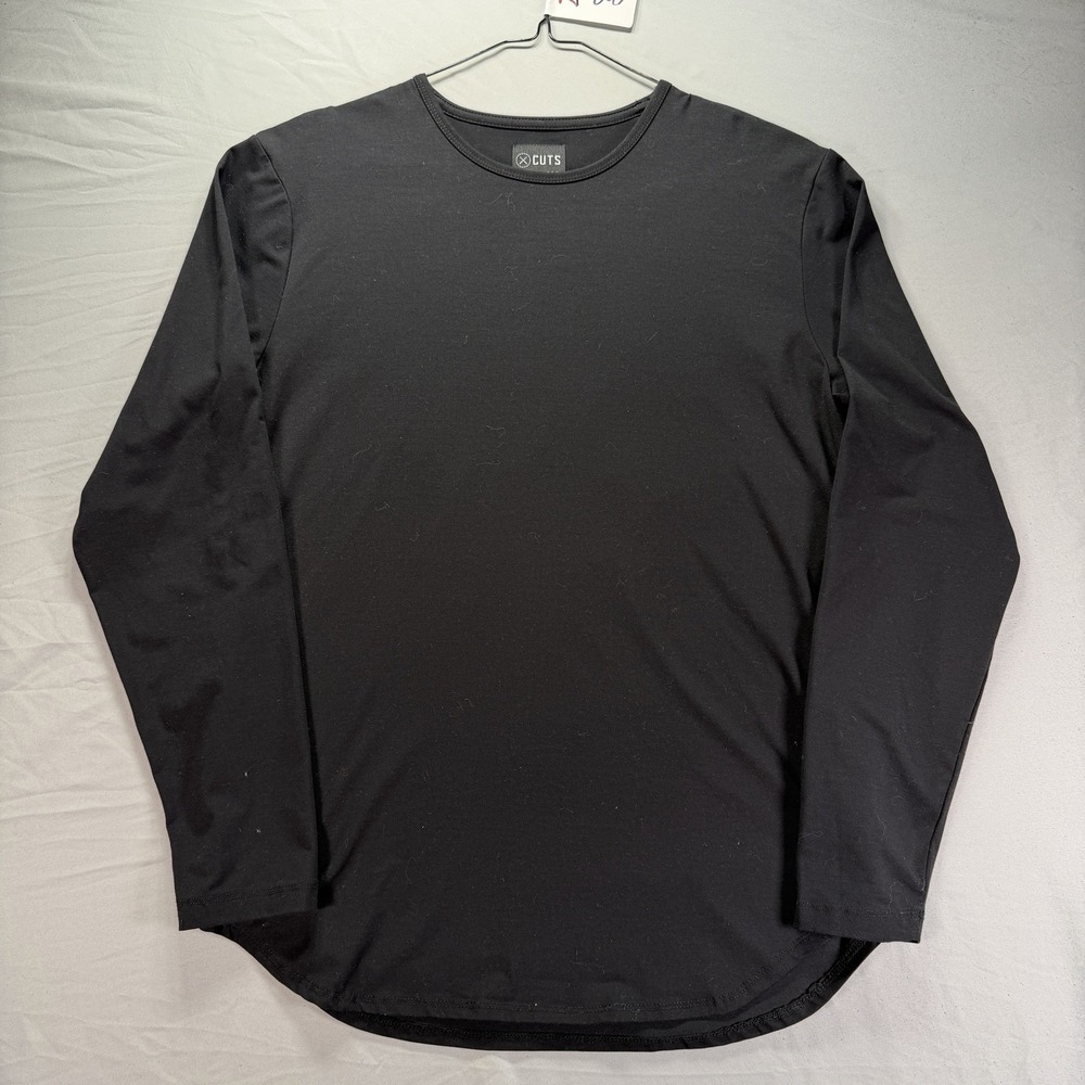 Cuts Elongated Shirt Mens Large Black Long Sleeve Round Neck Pyca Pro Stretch